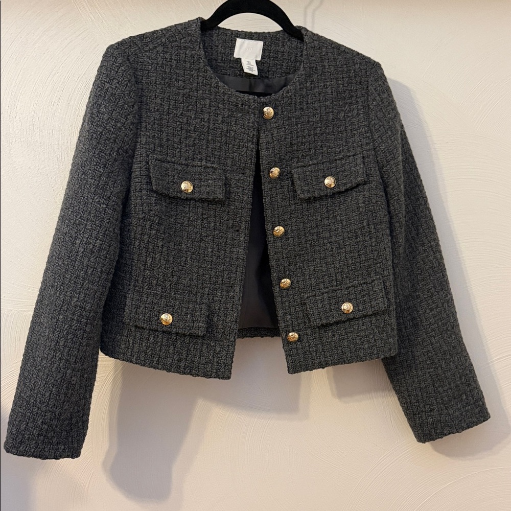 H&M Black Tweed Blazer with Gold Buttons